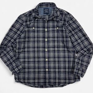 Grayers Heritage Flannels Navy Blue Plaid Long Sleeve Button Down Flannel Shirt